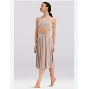 Weissman Elite | Bonfire Elegant Beige Halter Midi Dance Costume Dress, LC